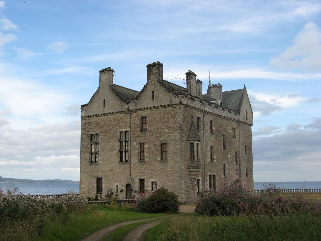 Barnbougle Castle, on the Dalmeny Estate near Edinburgh, Scotland. View from the west.
