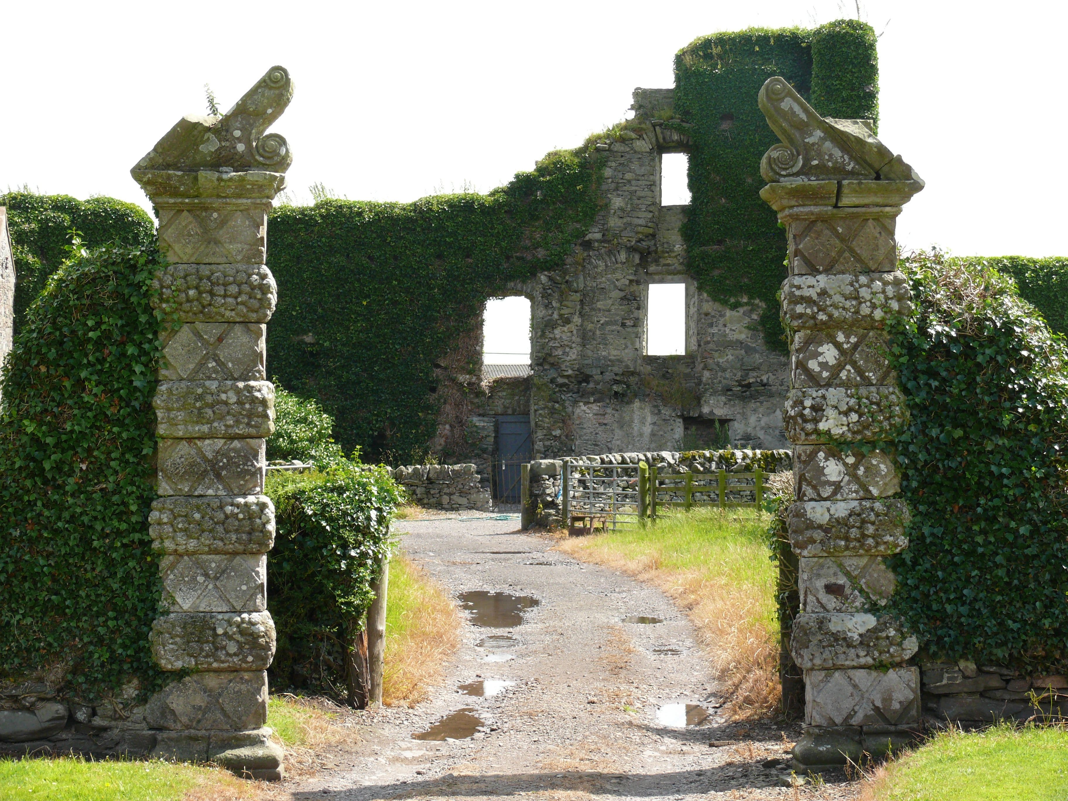 Baldoon Castle, Dumfries and Galloway — The ruined, ivy covered remains of the castle are said to be haunted by the ghost of Janet Dalrymple, the daughter of Sir James Dalrymple, w