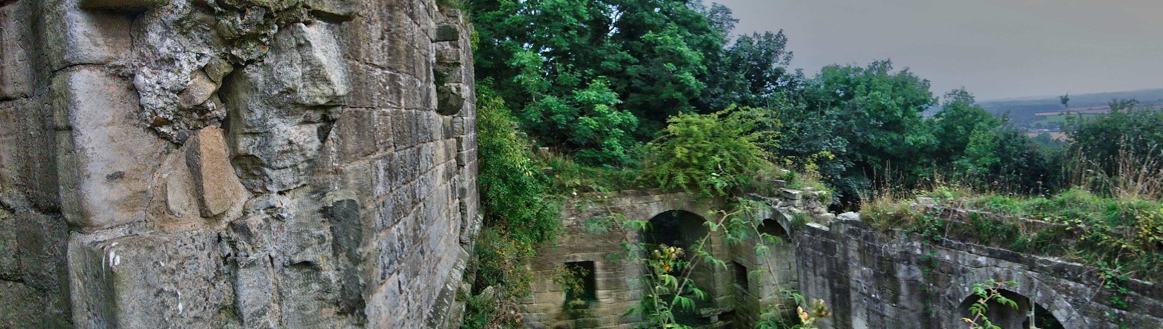 Harewood Castle, Leeds — Panorama view of the wall tops. Harewood Castle, stabilised by English Heritage and open for walks and talks through a tour guide. Featured
