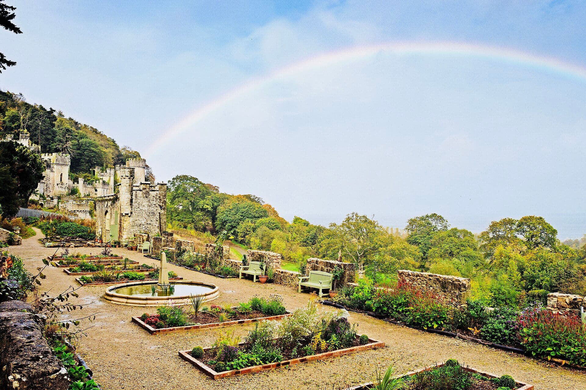 Gwrych Castle, Conwy — The gardens were based upon Queen Eleanor’s garden at Conwy Castle and were created by Lloyd Hesketh Bamford Hesketh in the 1830s. They have