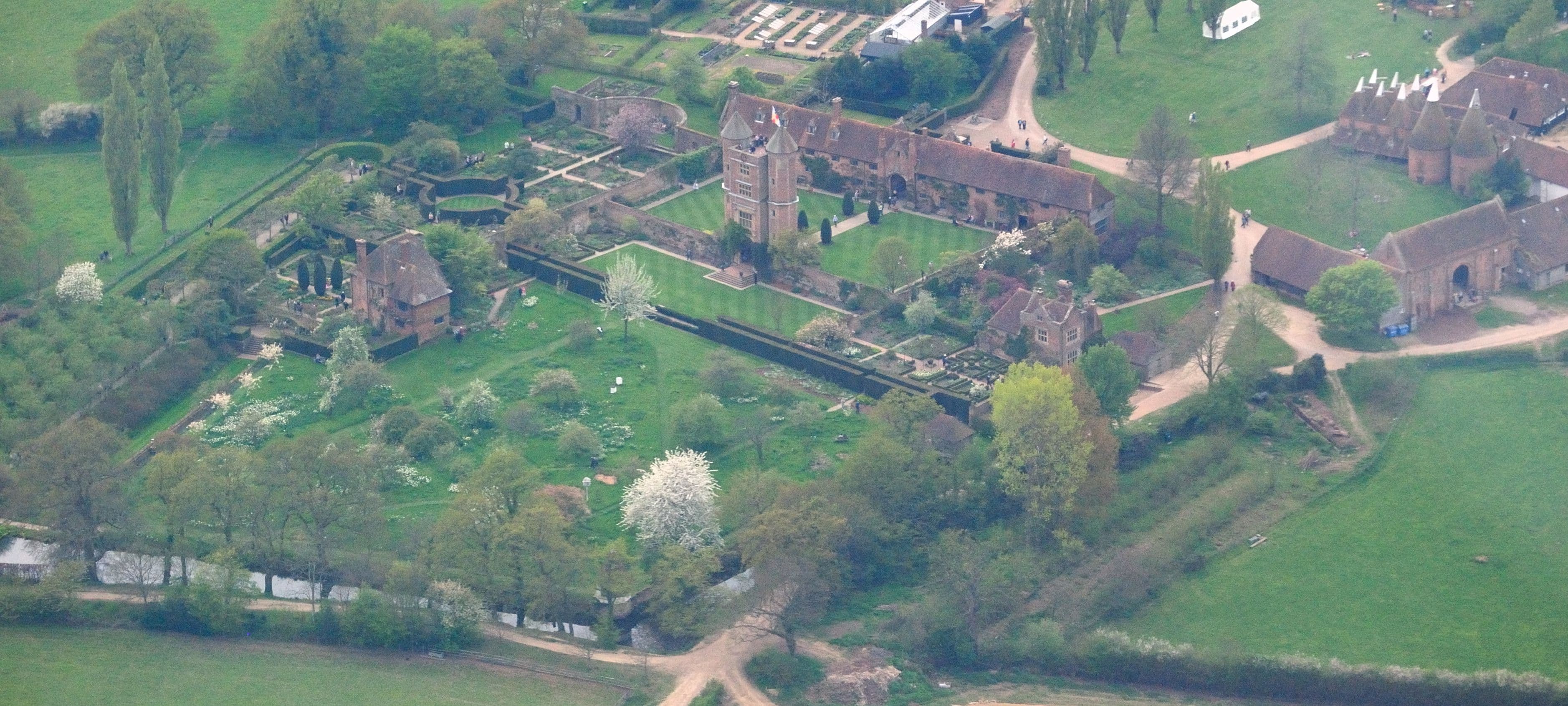 Sissinghurst Castle, Kent — Aerial view of Sissinghurst Castle Garden, Kent, England. Vita's Tower is near the centre of the picture. Nikon D60 f=120mm f/7.1 at 1/800s