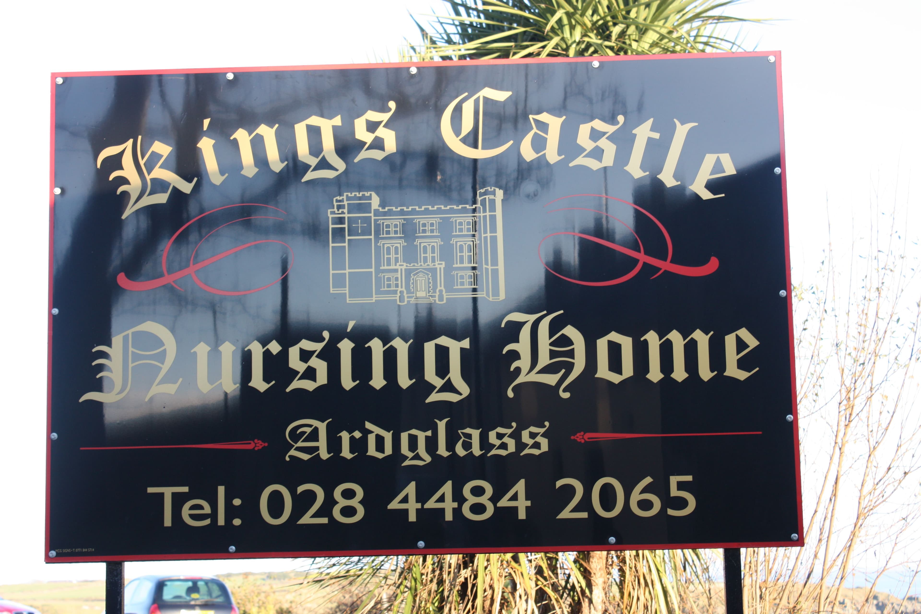 Sign at Kings Castle Nursing Home, Kildare Street, Ardglass, County Down, Northern Ireland, November 2010