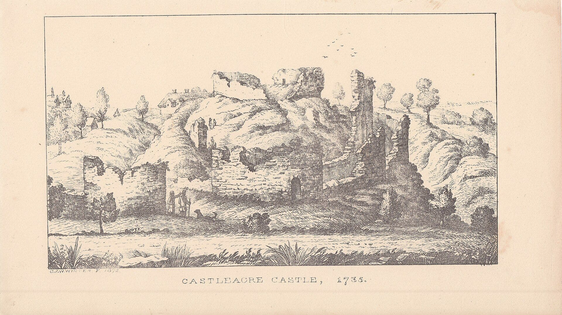 Castle Acre Castle, Norfolk — Castleacre Castle 1735 Royal History of Eastern England 1873 Book Print Plate. Published by A.D. Bayne.