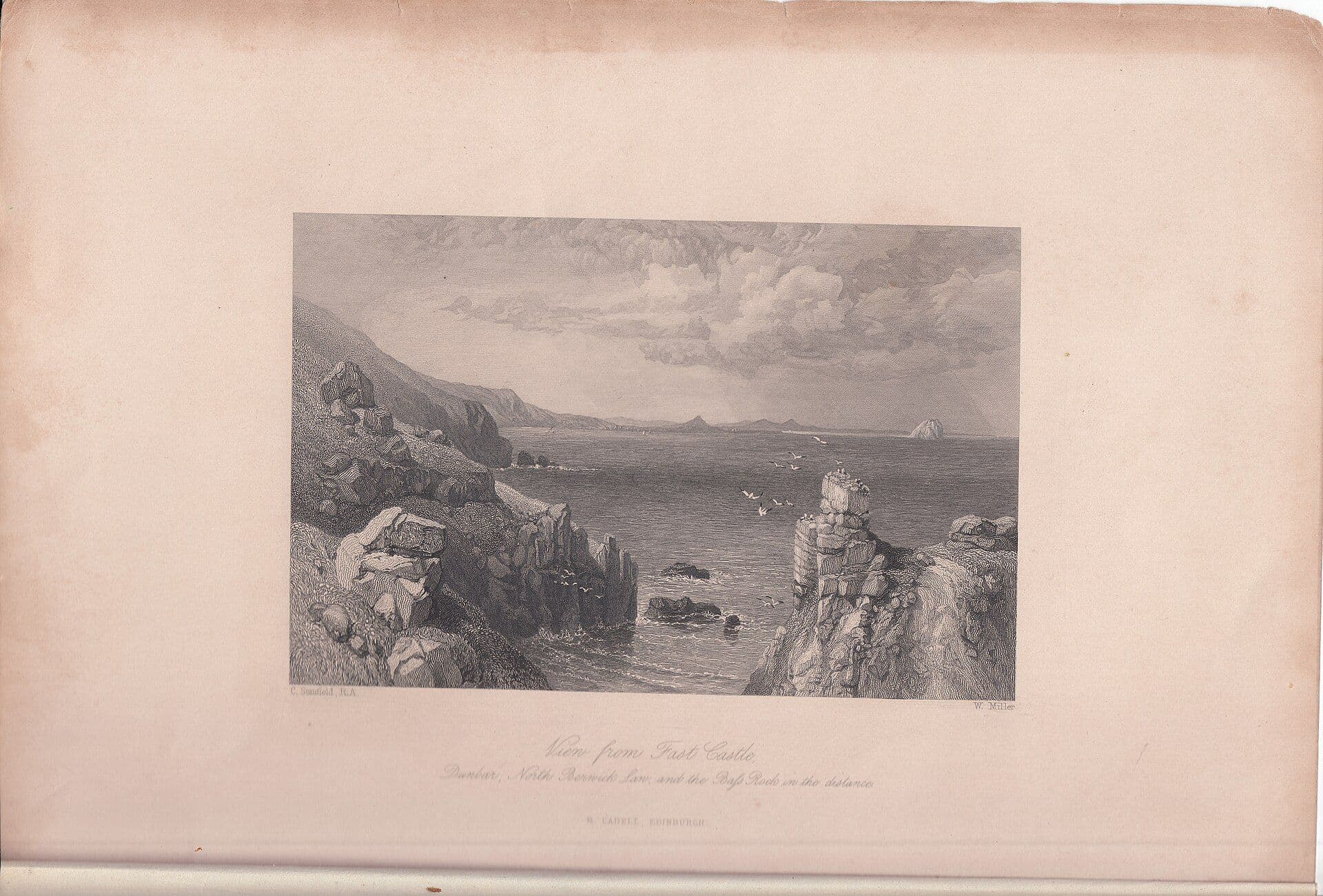 Fast Castle, the Scottish Borders — View Fast Castle Dunbar Bafs Rock North Berwick Law 1844 Cadell Print Waverley