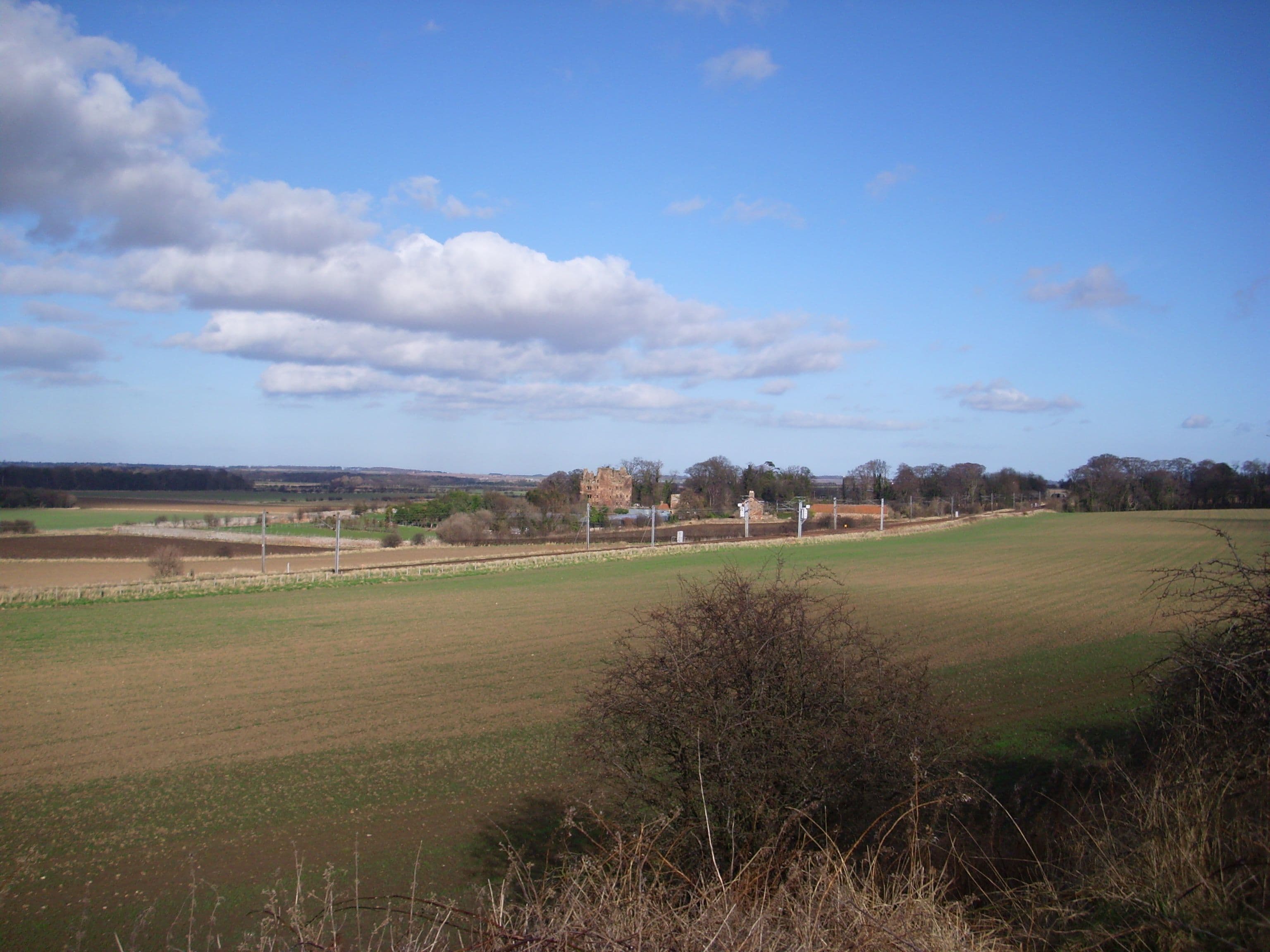 Redhouse Castle, East Lothian — ECML with Redhouse Castle in the background East Coast Mainline near Longniddry, with Redhouse Castle in the background. Picture taken from