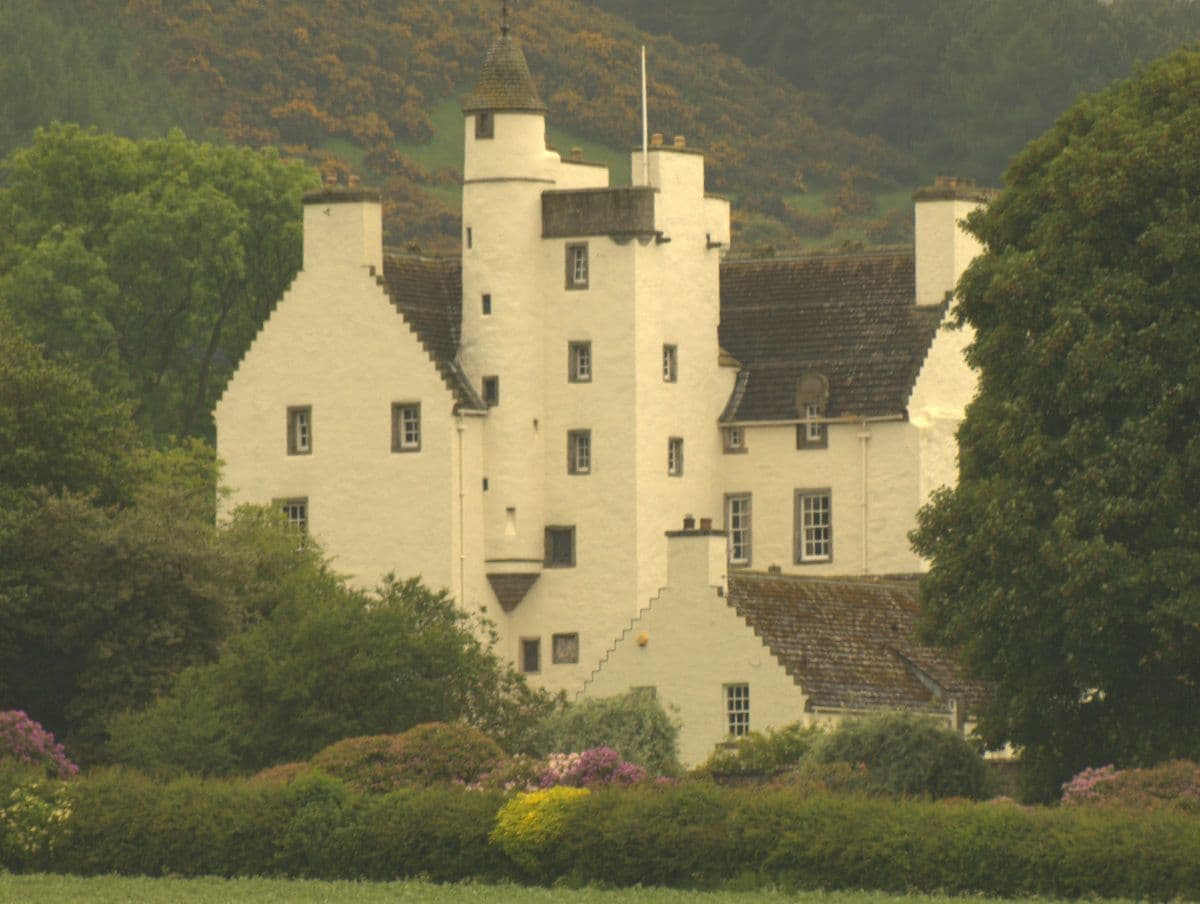 Balmanno Castle, Perth and Kinross — This castle is seen from Wicks Of Baiglie Road, Bridge of Earn. It is unusually painted. Originally built as square tower in 1570 for a Geo.